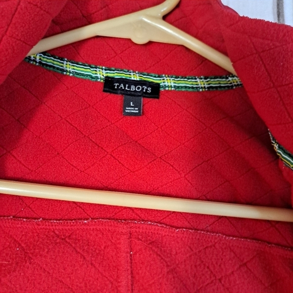 Talbots Red Quilt Detail Fleece Zip-Up Jacket Sz Large Fall Winter Outdoor Wear - Picture 8 of 11